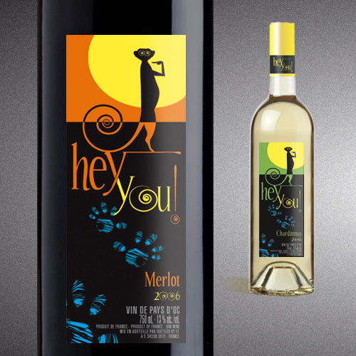 Design animalier rigolo pour les étiquettes de ces bouteilles de vins SKALLI originales - Création de la marque HEY YOU ! (branding)
