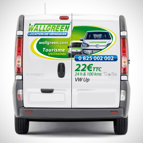 Design d'un sticker publicitaire d'habillage pour véhicule Wallgreen Montpellier